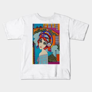 Woman with flowers in her hair Kids T-Shirt